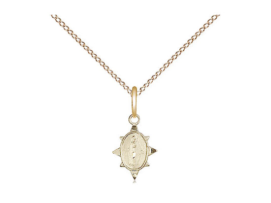 14kt Gold Filled Miraculous Pendant on a 18 inch Gold Filled Light Curb Chain - Unique Catholic Gifts