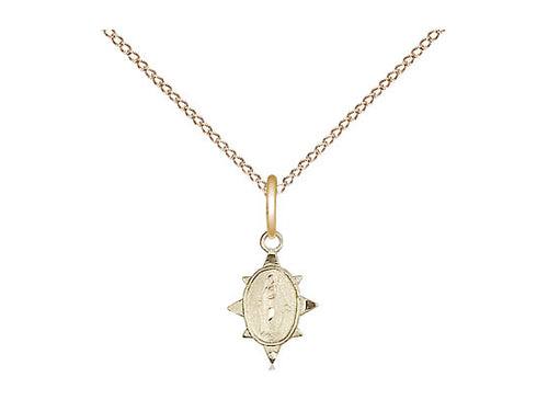 14kt Gold Filled Miraculous Pendant on a 18 inch Gold Filled Light Curb Chain - Unique Catholic Gifts