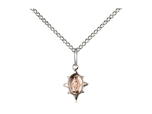 Sterling Silver Miraculous Pendant on a 18 inch Sterling Silver Light Curb Chain - Unique Catholic Gifts