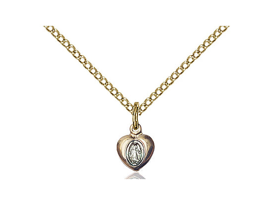 14kt Gold Filled Miraculous Heart Pendant on a 18 inch Gold Filled Light Curb Chain - Unique Catholic Gifts