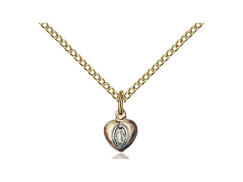 14kt Gold Filled Miraculous Heart Pendant on a 18 inch Gold Filled Light Curb Chain - Unique Catholic Gifts