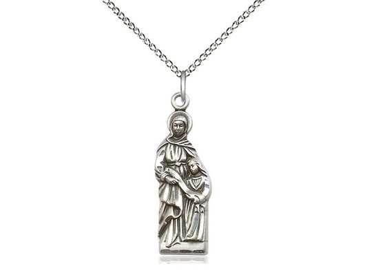 Sterling Silver St Ann Pendant on a 18 inch Sterling Silver Light Curb Chain. - Unique Catholic Gifts