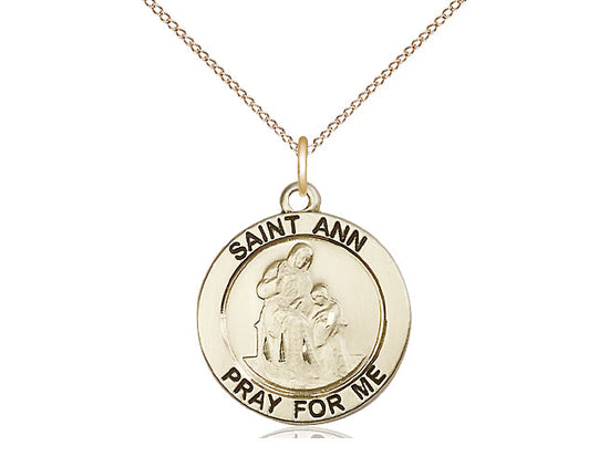 14kt Gold Filled St Ann Pendant on a 18 inch Gold Filled Light Curb Chain. - Unique Catholic Gifts