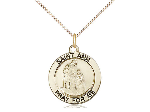 14kt Gold Filled St Ann Pendant on a 18 inch Gold Filled Light Curb Chain. - Unique Catholic Gifts