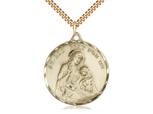 14kt Gold Filled St Ann Pendant on a 24 inch Gold Plate Heavy Curb Chain. - Unique Catholic Gifts