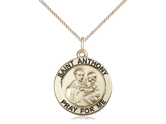 14kt Gold Filled St Anthony of Padua Pendant on a 18 inch Gold Filled Light Curb Chain. - Unique Catholic Gifts