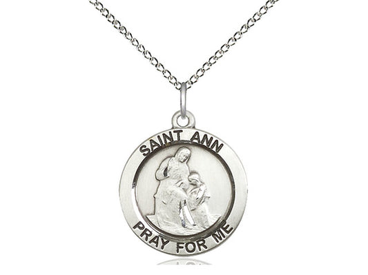 Sterling Silver St Ann Pendant on a 18 inch Sterling Silver Light Curb Chain. - Unique Catholic Gifts