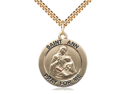 14kt Gold Filled St Ann Pendant on a 24 inch Gold Plate Heavy Curb Chain. - Unique Catholic Gifts