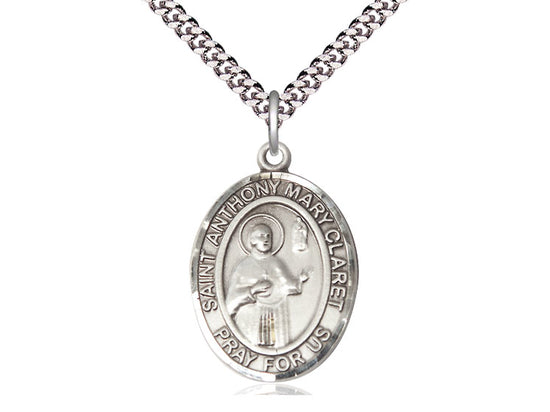 Sterling Silver St Anthony Mary Claret Pendant on a 24 inch Light Rhodium Heavy Curb Chain. - Unique Catholic Gifts