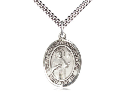 Sterling Silver St Anthony Mary Claret Pendant on a 24 inch Light Rhodium Heavy Curb Chain. - Unique Catholic Gifts