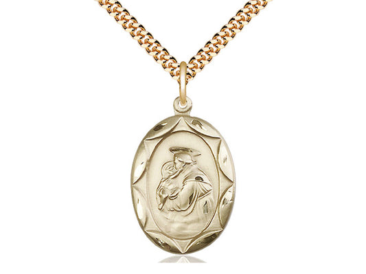 14kt Gold Filled St Anthony Pendant on a 24 inch Gold Plate Heavy Curb Chain. - Unique Catholic Gifts