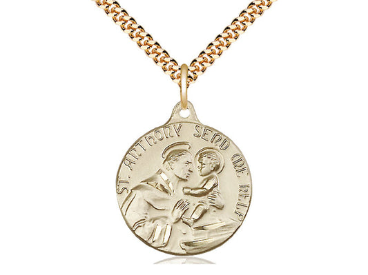 14kt Gold Filled St Anthony Pendant on a 24 inch Gold Plate Heavy Curb Chain. - Unique Catholic Gifts