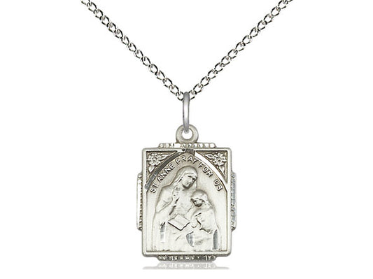 Sterling Silver St Anne Pendant on a 18 inch Sterling Silver Light Curb Chain. - Unique Catholic Gifts