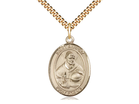 14kt Gold Filled St Albert the Great Pendant on a 24 inch Gold Plate Heavy Curb Chain. - Unique Catholic Gifts