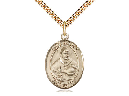 14kt Gold Filled St Albert the Great Pendant on a 24 inch Gold Plate Heavy Curb Chain. - Unique Catholic Gifts