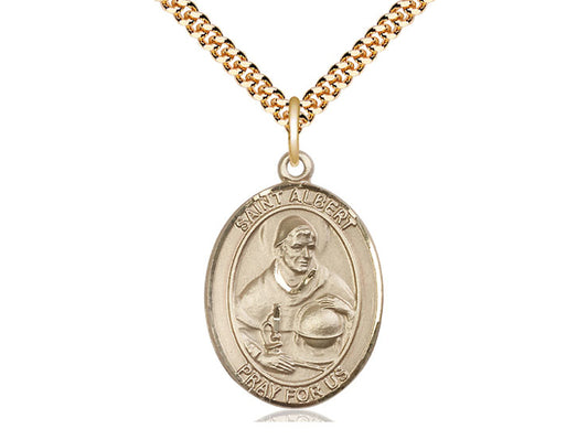 14kt Gold Filled St Albert the Great Pendant on a 24 inch Gold Plate Heavy Curb Chain. - Unique Catholic Gifts
