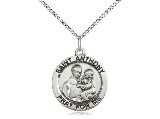 Sterling Silver St Anthony of Padua Pendant on a 18 inch Sterling Silver Light Curb Chain. - Unique Catholic Gifts