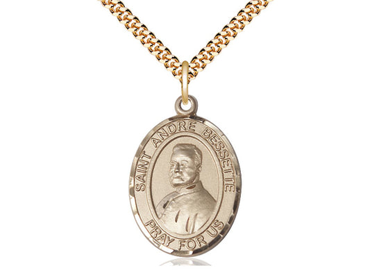 14kt Gold Filled St Andre Bessette Pendant on a 24 inch Gold Plate Heavy Curb Chain. - Unique Catholic Gifts