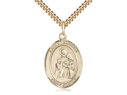 14kt Gold Filled St Angela Merici Pendant on a 24 inch Gold Plate Heavy Curb Chain. - Unique Catholic Gifts
