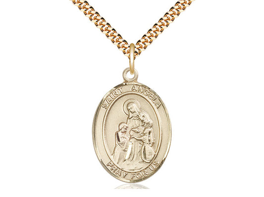 14kt Gold Filled St Angela Merici Pendant on a 24 inch Gold Plate Heavy Curb Chain. - Unique Catholic Gifts