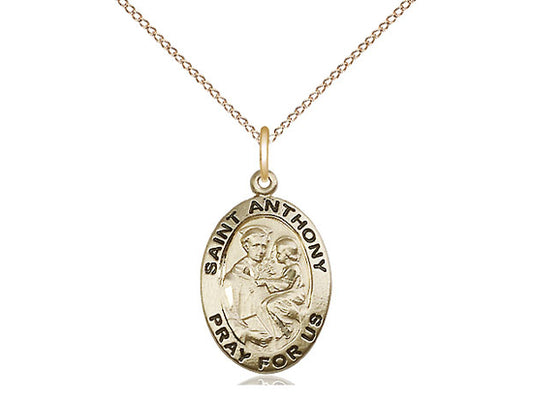 14kt Gold Filled St Anthony of Padua Pendant on a 18 inch Gold Filled Light Curb Chain. - Unique Catholic Gifts