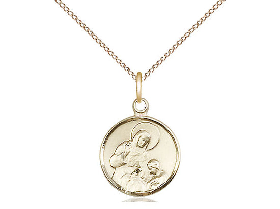 14kt Gold Filled St Ann Pendant on a 18 inch Gold Filled Light Curb Chain. - Unique Catholic Gifts