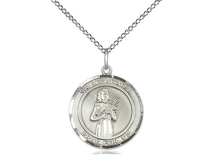 Sterling Silver St Agatha Pendant on a 18 inch Sterling Silver Light Curb Chain. - Unique Catholic Gifts