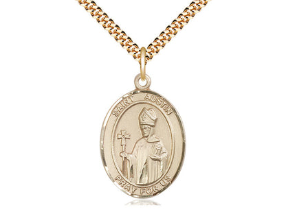 14kt Gold Filled St Austin Pendant on a 24 inch Gold Plate Heavy Curb Chain. - Unique Catholic Gifts
