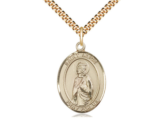 14kt Gold Filled St Alice Pendant on a 24 inch Gold Plate Heavy Curb Chain. - Unique Catholic Gifts