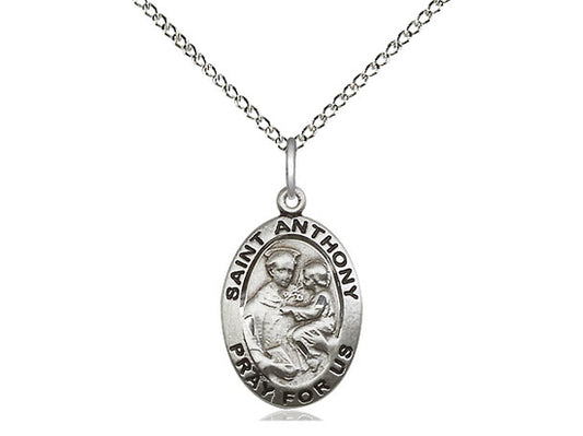 Sterling Silver St Anthony of Padua Pendant on a 18 inch Sterling Silver Light Curb Chain. - Unique Catholic Gifts