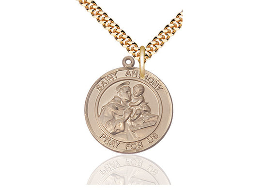 14kt Gold Filled St Anthony Pendant on a 24 inch Gold Plate Heavy Curb Chain. - Unique Catholic Gifts