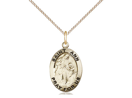 14kt Gold Filled St Ann Pendant on a 18 inch Gold Filled Light Curb Chain.  Material - Unique Catholic Gifts