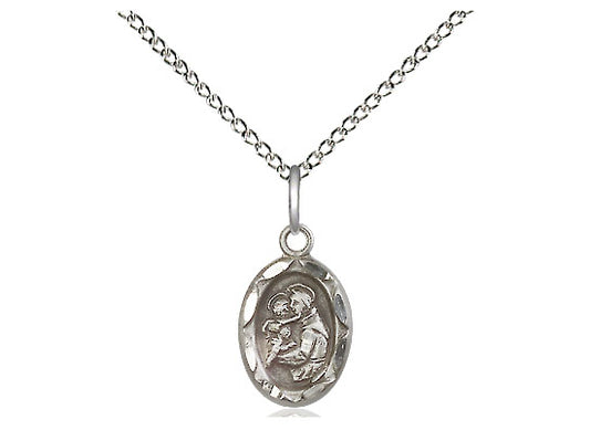 Sterling Silver St Anthony Pendant on a 18 inch Sterling Silver Light Curb Chain. - Unique Catholic Gifts