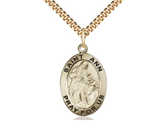 14kt Gold Filled St Ann Pendant on a 24 inch Gold Plate Heavy Curb Chain. - Unique Catholic Gifts