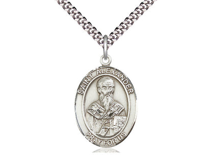Sterling Silver St Alexander Sauli Pendant on a 24 inch Light Rhodium Heavy Curb Chain. - Unique Catholic Gifts