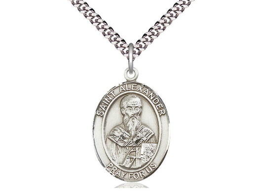 Sterling Silver St Alexander Sauli Pendant on a 24 inch Light Rhodium Heavy Curb Chain. - Unique Catholic Gifts