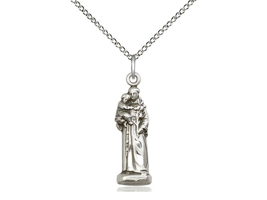 Sterling Silver St Anthony Pendant on a 18 inch Sterling Silver Light Curb Chain. - Unique Catholic Gifts