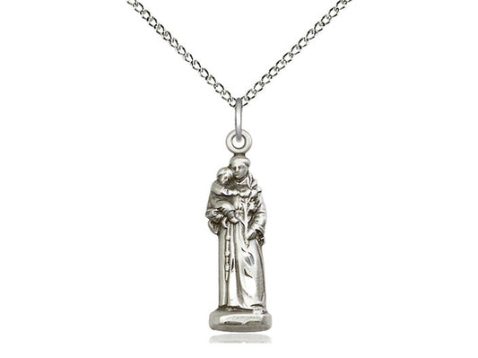 Sterling Silver St Anthony Pendant on a 18 inch Sterling Silver Light Curb Chain. - Unique Catholic Gifts