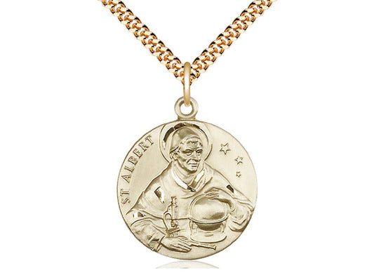 14kt Gold Filled St Albert the Great Pendant on a 24 inch Gold Plate Heavy Curb Chain. - Unique Catholic Gifts
