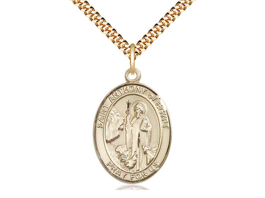 14kt Gold Filled St Anthony of Egypt Pendant on a 24 inch Gold Plate Heavy Curb Chain. - Unique Catholic Gifts