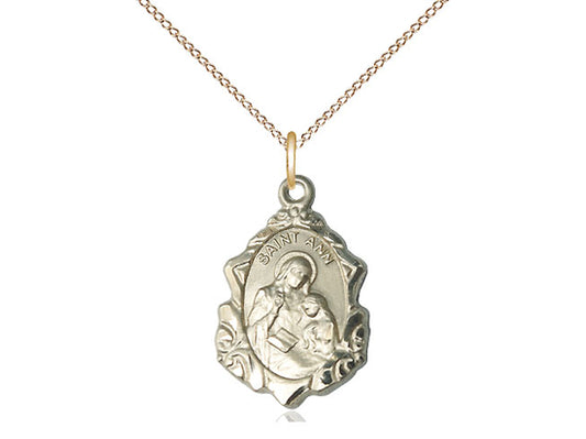 14kt Gold Filled St Ann Pendant on a 18 inch Gold Filled Light Curb Chain. - Unique Catholic Gifts