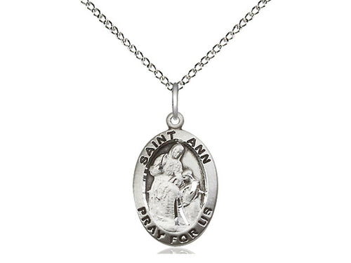 Sterling Silver St Ann Pendant on a 18 inch Sterling Silver Light Curb Chain. - Unique Catholic Gifts