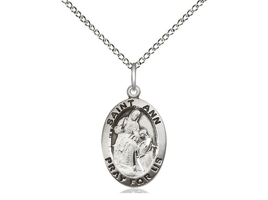 Sterling Silver St Ann Pendant on a 18 inch Sterling Silver Light Curb Chain. - Unique Catholic Gifts