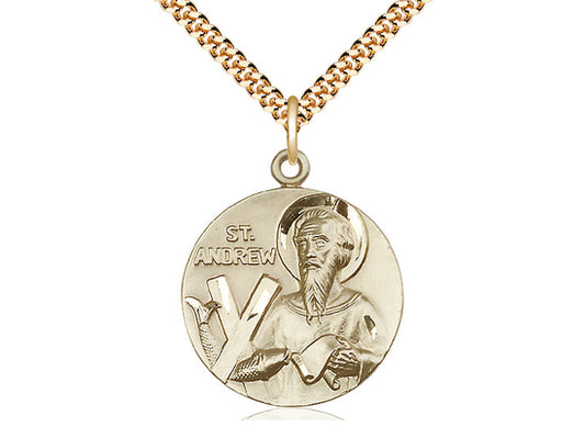 14kt Gold Filled St Andrew Pendant on a 24 inch Gold Plate Heavy Curb Chain. - Unique Catholic Gifts