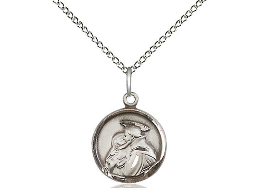 Sterling Silver St Anthony Pendant on a 18 inch Sterling Silver Light Curb Chain. - Unique Catholic Gifts