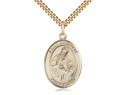 14kt Gold Filled St Ambrose Pendant on a 24 inch Gold Plate Heavy Curb Chain. - Unique Catholic Gifts