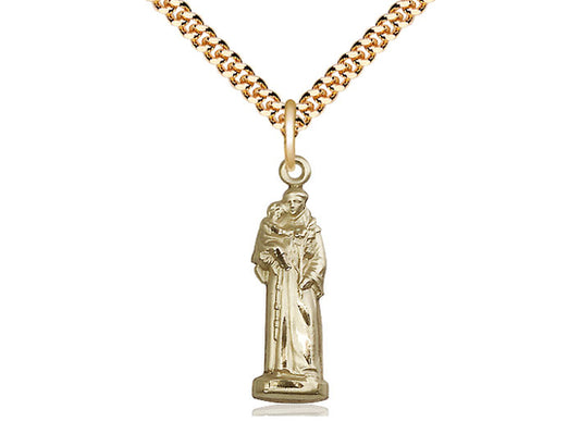 14kt Gold Filled St Anthony Pendant on a 24 inch Gold Plate Heavy Curb Chain. - Unique Catholic Gifts