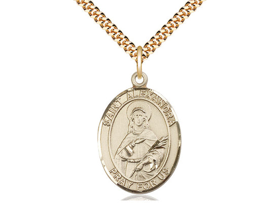 14kt Gold Filled St Alexandra Pendant on a 24 inch Gold Plate Heavy Curb Chain. - Unique Catholic Gifts