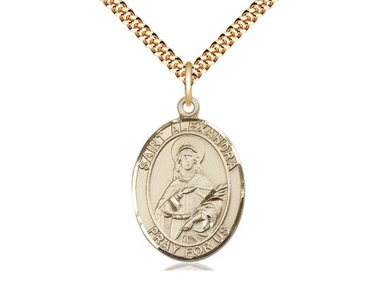 14kt Gold Filled St Alexandra Pendant on a 24 inch Gold Plate Heavy Curb Chain. - Unique Catholic Gifts
