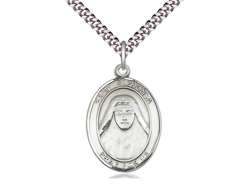 Sterling Silver St Alphonsa Pendant on a 24 inch Light Rhodium Heavy Curb Chain. - Unique Catholic Gifts